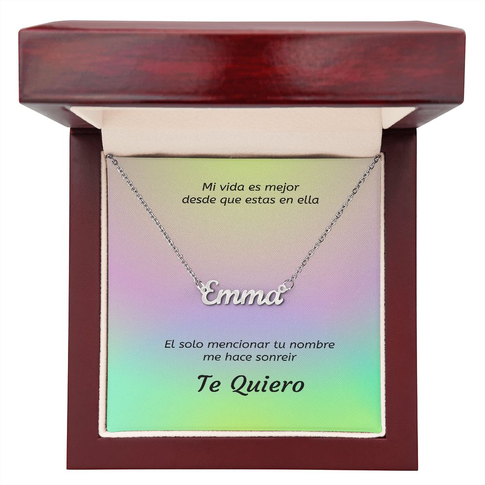 Custom name necklace with message card Spanish